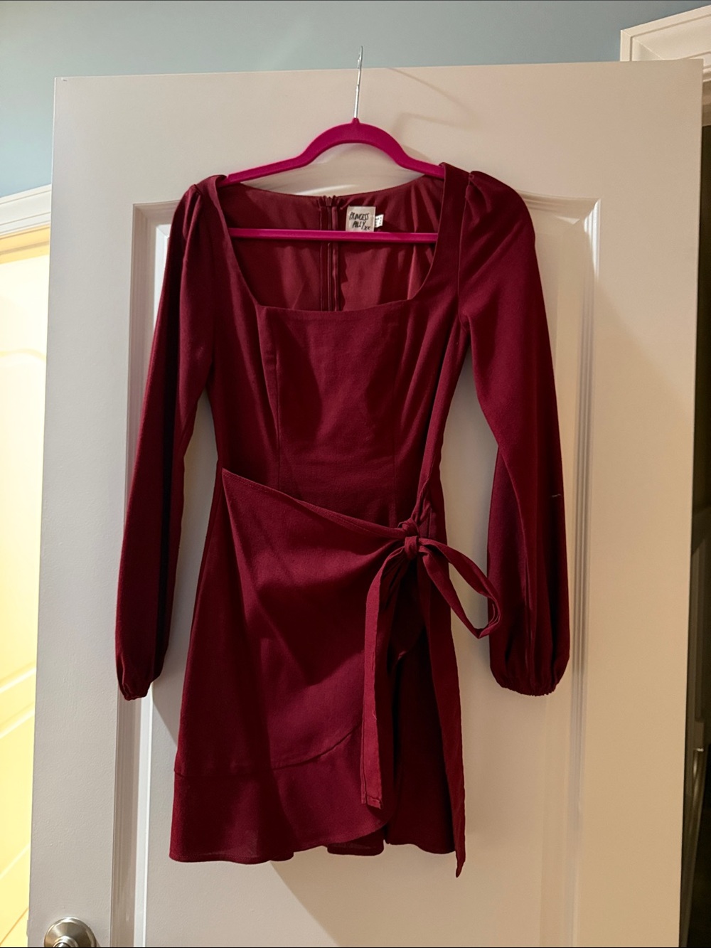 Princess Polly Deep Wine Long-Sleeve Wrap Mini Dress